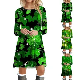 Vestidos casuais St Patricks Costumes Dress Women Women Manga Slave Sur Cola de pele da década de 1950 Dona de casa Vintage Sundress Sundress Presente de roupão solto