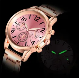 Дамы Большой циферблат розовый золото Quartz Watch Womens Watches нержавеющая сталь светящаяся Quartzwatch Clock Women Momtre Femme relogio9109715