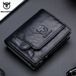 Wallets Bullcaptain Men Wallet Genuine Leather Men's Purse Vintage Design Male Zipper Coin Pocket Card Holder Luxury Money Bags JYB001