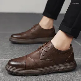 Casual Shoes 2024 Läderklänning Comfy Retro Men Smart Business Work Office Lace-Up Gentleman Oxford