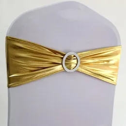 10pcs50pcs Metallic Gold Silver Elaste Elaste Spandex Sash zespół Elastyczna muszka ślubna dla El Banquet Decoration 240407