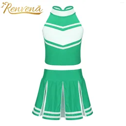 Set di abbigliamento per bambini ragazze cheerleader costume uniforme serbatoi top con gonna pieghettata che gira scolastiche scolastiche costumi di cosplay