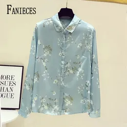 Fanieces S-4XL Fashoin Floral Print Blouse Shirts 여성 긴 소매 상단 가을 인과 관계 느슨한 옷 Blusa Mujer 6375 240419