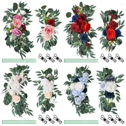 Fiori decorativi rosa rosa finta eucalipto arch kit cerimonia realistica ghirlanda fiore per feste di nozze