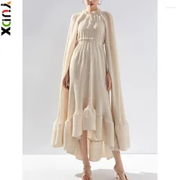 Casual Dresses YUDX Miyake Maxi Dress Women Ruffle Cape Style Irregular Pleated High End Female Party Clothing 2024 Spring