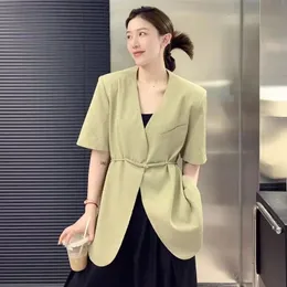 VNECK ELEGANT PLATE KNAPP SOMMER KVINNER KLÄNNINGAR Kort ärm Blazer Korean Chic Tops Thin Highend Jacket Office Ladies Suit 240417