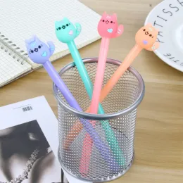 أقلام 24 PCS Cartoon Cartoon Tail Raising Cat Gel Pen Set 0.5mm Student School Supplies Stationery Transfer