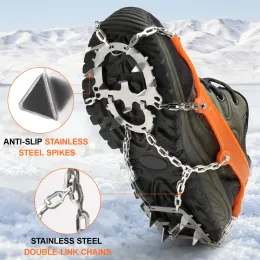 Acessórios Crampon 18 picos de tração Cleats homens homens anti -Vislip Ice Snow Grips com bolsa de armazenamento para caminhada para caminhada Crampon de pesca