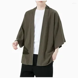 Etniska kläder Solid Linen Kimono Japanese Kimonos för män Vintage Clothes Cardigan Man Men's Japan Shirt 5xl