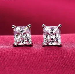 8mm 10 mm Frauen Männer Unisex Square CZ Diamond Sterling Silber S925 Hochzeitspostohrringe CZ Größe 2Carat 4Carat für Jungen Mädchen2103871