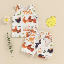Roupas conjuntos de roupas moda verão menino roupas de manga curta tampa de tanque de frango com cintura elástica 2pcs crianças roupas infantis