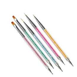 5 PCS/Set Tırnak Sanat Pen 2'de 1 Çift Uçta Dotlama Çizim Boyama UV Jel Astar Polish Fırça Set Tırnak Sanatı Düzenleme Araçları