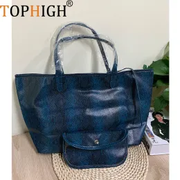 Clutches TOPHIGH Newly Snake Blue Bag For women 2021 Shopping Bag Portable Large Capacity Tote Bag Shoulder Ostrich Casual Bags Original