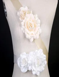 2019 charmosas faixas de noiva encantadoras feitas à mão cintos de casamento barato duas flores acessórios de cinto de faixas de noiva8074719
