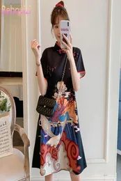 Plus size m4xl moda tendência moderna vestido cheongsam para mulheres verão preto manga curta qipao roupas chinesas tradicionais5771627