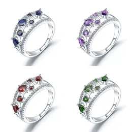 Anéis cluster gem's balé de balé esterling sier janeiro anel de pedra de nascimento para mulheres coroa de garnet vermelha natural jóias finas de espinhos