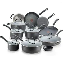Cookware Sets LISM T-fal Ultimate Hard Anodized Nonstick Set 17 Piece Pots And Pans Dishwasher Safe Black