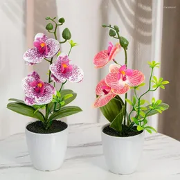 Flores decorativas Plantas falsas de flores de orquídea artificial Phalaenopsis Bonsai Outdoor Indoor em vaso para o escritório decoração de festa de casamento em casa