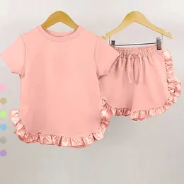 Yaz Kids Küçük Tatlı Kız Giyim Setleri Pamuk Lüks Homewear Topshorts Çocuk Giysileri Toddler Bebek Kıyafetleri Takım 2 PCS 240418