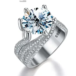 GRA VVS Luxo 5ct Sparkling Big Moissanite Diamond Ring For Women Lindas Três Linhas Zircão Real 925 Jóias de Casamento de Prata