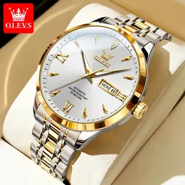 OLEVS 9956 Mens Watch Fashion Business Waterproof Luminous Date Week Display Automatic Mechanical Watch Luxury Gold Mens Watch 240407