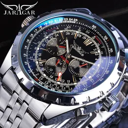 Jaragar Blue Glass Design Black Silver Automatic Watch Stainless Steel Date Clock Luminous Men Business Mechanical Wristwatch 240407
