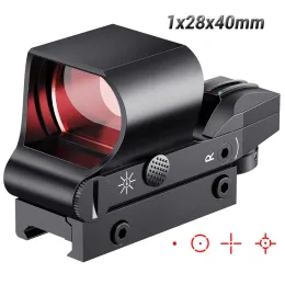 SCOPES 1X28X40mm Taktik Kırmızı Dot Sight Tüfek Av Kapsamı Kırmızı Yansıtılan Dot Sight Reflex 4 Railin için Rail