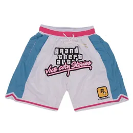 Shorts da basket GTA Vice City Cucitura da cucito Pants Sport Outdoor Sport Pants Highquality Mesh Ventilazione White 240416