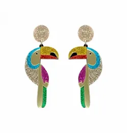 Renkler papağan sallangısı küpe hiphop rock büyük mücevher parıltı akrilik kuş damla küpeler kadınlar için küpe
