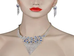 Örhängen halsband Chran Classic Peacock Design Blue Crystal Bridal Jewelry Set Elegant Shining Rhinestone75175306415327