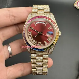 En son erkekler buzlu Out Diamond Watch Rainbow Diamond Footel Full-Diamond Popüler Parlak Saat Altın Paslanmaz Çelik Kılıf Otomatik Movemeng 40mm