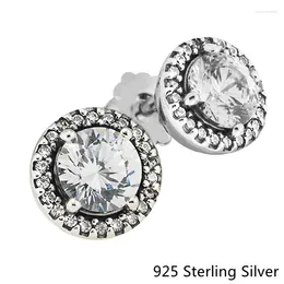 Studörhängen 925 Sterling Silver Jewelry Classic Elegance Shine Round Clear CZ Fashion for Diy Women Gift