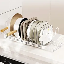 Kök förvaringskrukor och kokkärl drar ut arrangören med 13 justerbara partitioner silikondyna skalbara rack för rumsskåp