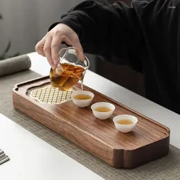 TEA TRAYS Kinesisk valnöt Träbricka Drainerbart fast litet torrt bryggningsbord för hushållsanvändning Ljus lyx