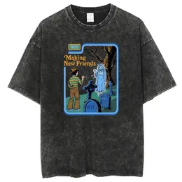 A camiseta lavada pela idade de cabras para homens Retro 100% algodão Tees Harajuku Tshirt Streetwear Hip Hop camisetas masculinas 240408