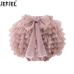 شورتات فتيات رضيع مزدحمة بلوبرز حفاضات غطاء مرنة الخصر الطبقات Tulle Bowknot Tutu Skirt Toddler الملابس الصيفية غير الرسمية