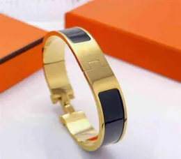 Designer Gold Letter Emamel Bangle Armband Luxury Women Män Rostfritt stål 12mm armband smycken med orange påse 17cm 19cm1824865454