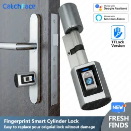 Controle de impressão digital biométrica ttlock bluetooh gerencia o aplicativo eletrônico sem chave Wi -Fi Digital Cylinder Smart Door Lock Home Apartments