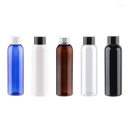 Lagerflaschen 150 ml transparent/schwarz leere Kosmetikpaket Pet Container Flasche mit schwarzer Schraubdeckel 5oz Flüssigkeit ätherisch Öl