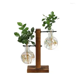 Wazony szklane szklane drewniana rama hydroponiczna zielona przezroczysta prosta kreatywna dekoracja komputerowa ozdoby domowe dekoracje sztuki