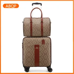 Luggage 20 Inch PU Leather CarryOn Suitcase Set With Handbag Men's Luxury Trolley Case Ladies Fashion Rolling Luggage maletas de viaje