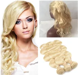 PRE PLUCKED 360 FULL LACE FRONTAL STÄNGNING MED BLONDE Vävar Body Wave 613 Peruvian Blonde Human Hair 3Bundles With 360 Frontal C7286989
