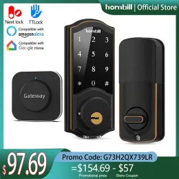 Kontrollera Hornbill Elektroniskt smart dörrlås med WiFi Gateway Remote Control Lösenord Keyless App Bluetooth Unlock Door Locks For Home