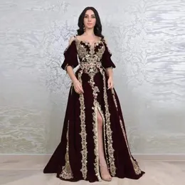 Party Dresses 2024 Laxsesu Moroccan Kaftan Arabic Evening Dubai Saudi Half Sleeves Slit Sequin Gowms Vestidos De Fiesta