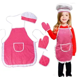 Giyim setleri kızlar şef rol oyun kostüm seti önlük şapka pişirme eldivenleri çocuklar yemek pişirme elbiseler pembe ekose mutfak 4pcs