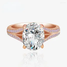 Anéis de cluster 2024 European e American Rose Gold Flower Cutted Ensame Diamond Ring 8 10mm Completo de alto carbono S925