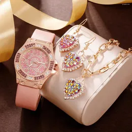 Wristwatches 4PCS Set Colour Luxury Watch Women Necklace Earrings Rhinestone Quartz Wristwatch Female Casual Ladies Watches Montre Femme