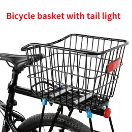 Luzes de bicicleta cesta traseira com luz traseira dobrável cesta de camas de estudante cesta de bolsas de bicicleta de bicicleta cesta traseira acessórios de bicicleta