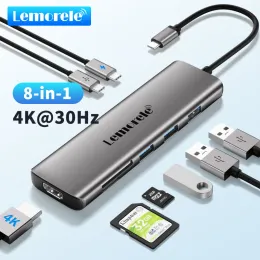 Hubs Lemorele USB Hub USB 3.0 Hub a 4K Adattatore HDMI 8Porti di tipo C Docking Station 100W PD Adattatore multiPort 4K HDMI SD/TF Porte