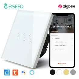 Steuerung BSEED Zigbee Dimmer Switches 1Gang 1way Smart Light Touch Switch Wall Dimmable Switch Tuya Steuerelement Smart Life Google Alexa